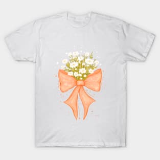 Pantone Peach Fuzz Coquette Bows with White Flowers T-Shirt